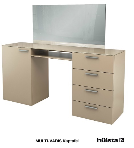 Hulsta kaptafel Multi-Varis 160 cm. breed deur,laden,spiegel,zand,gelakt ,afdekplaat glas